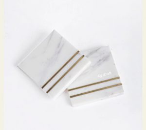 Agracraft White marble coaster set with brass interior work