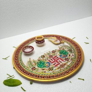Agracraft Beautiful Golden Marble meenakari puja thali
