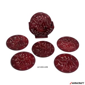Handicraft Marble Red Coaster Set