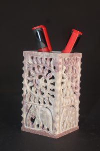 Agracraft Marble Soapstone Pen holder Elephant &Floral work