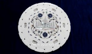 White Italian Marble Decorative inlay Taj Mahal Round plate for Home