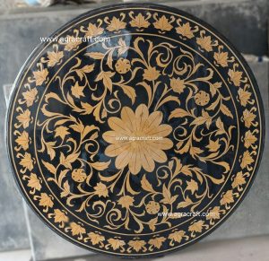 Marble Circle Decorative Flora Inlay Table Top For Home