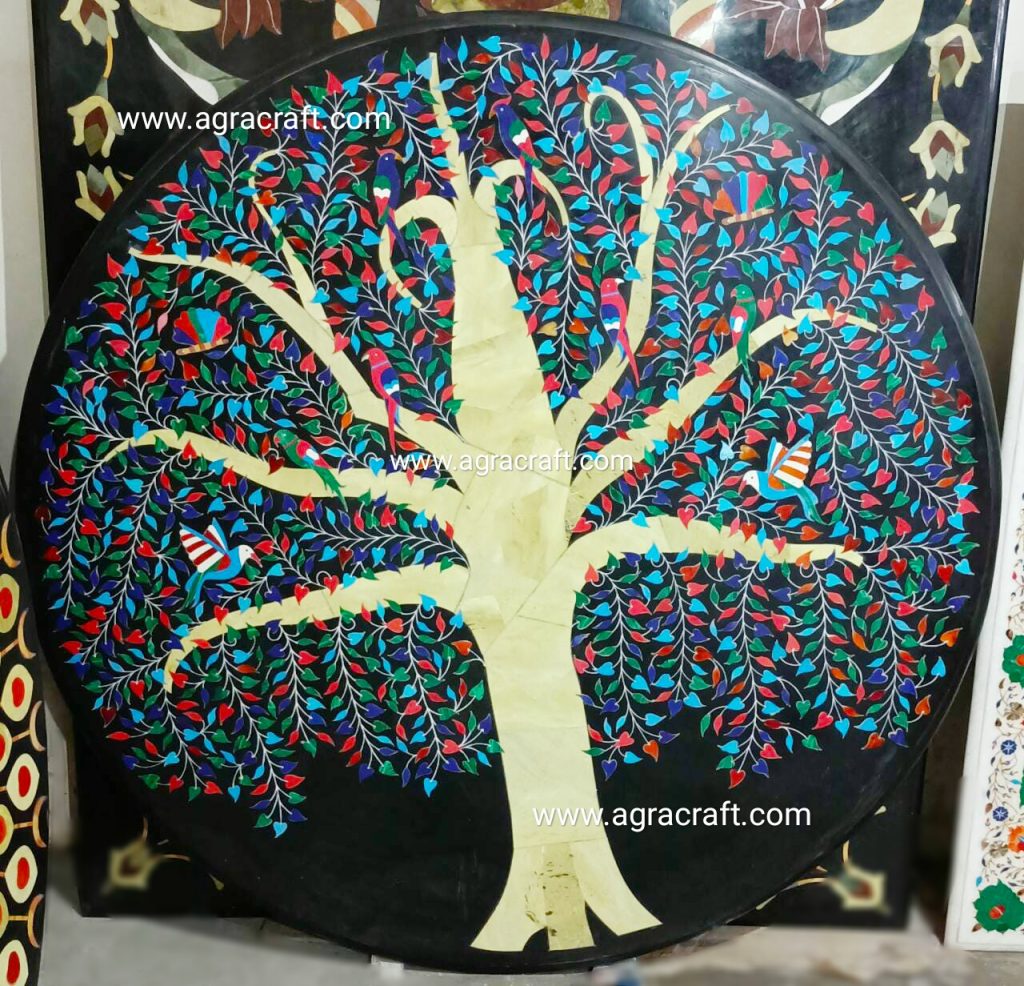 Marble Circle Decorative Trees Inlay Table Top For Home