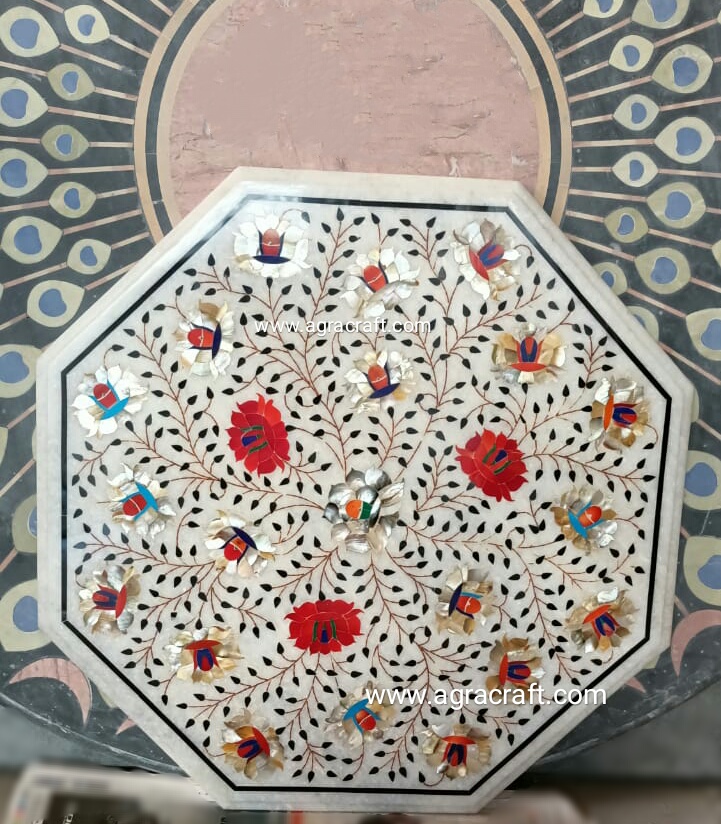 Marble Hexagonal Decorative Inlay Table Top For home