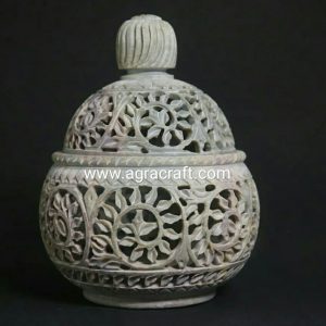Agracraft Soapstone Marble Candle Holder Crarving Floral 5.5"