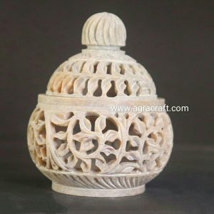 Agracraft Soapstone Marble Candle Holder Crarving Floral 3"