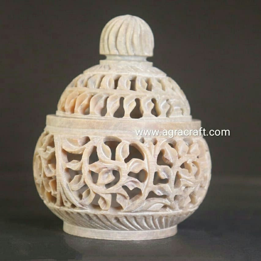 Agracraft Soapstone Marble Candle Holder Crarving Floral 3″