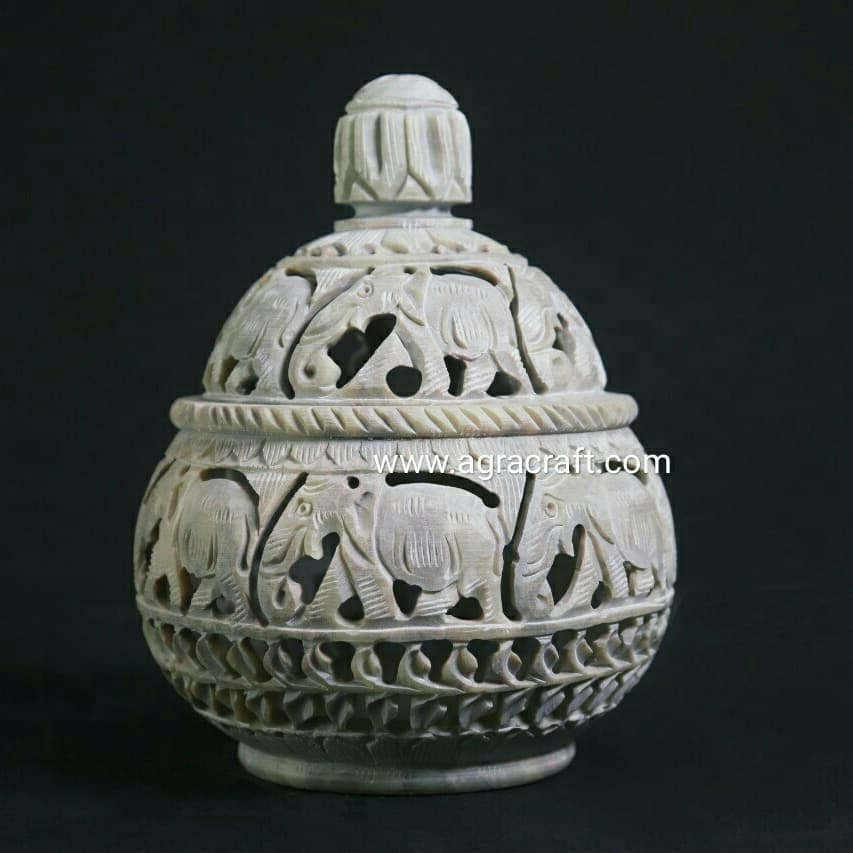 Agracraft Soapstone Marble Candle Holder Crarving work