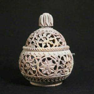 Agracraft Soapstone Marble Candle Holder Crarving Floral 3"