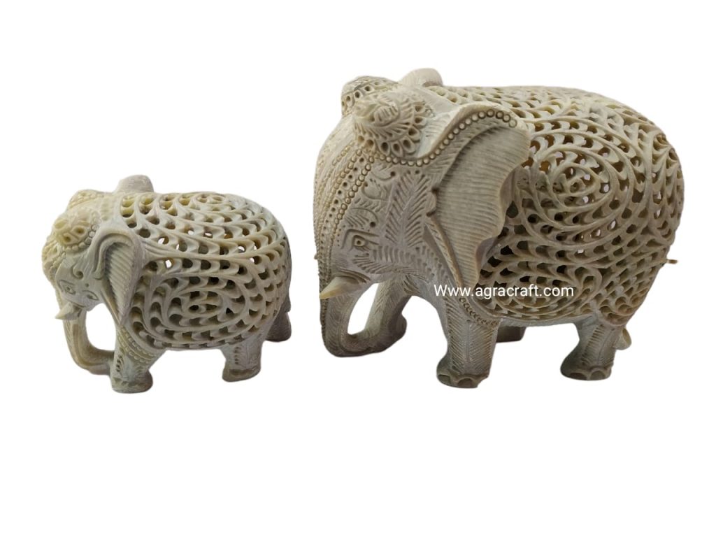 Agracraft Marble Soapstane Three Cut Trunk Down Elephant