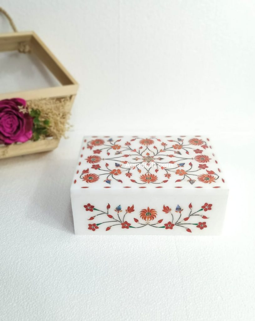 AgraCraft white marble alabaster inlay jewelry box