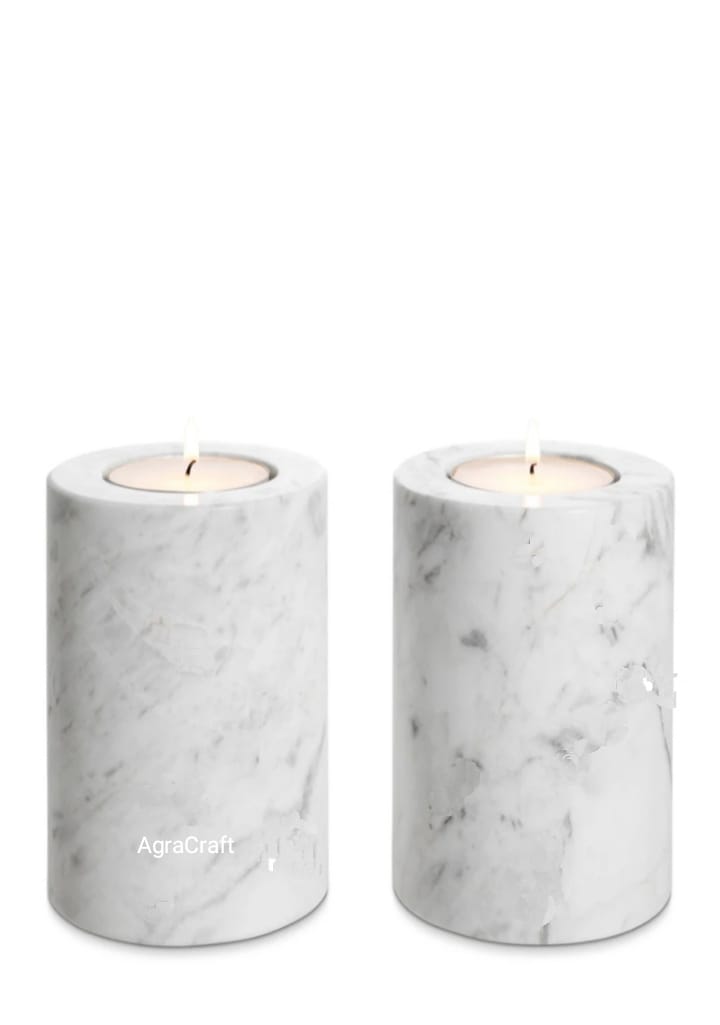 Agracraft White Marble Candle stand 5″