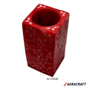 Handicraft Marble Touch Art Work Pen Stand Red Color
