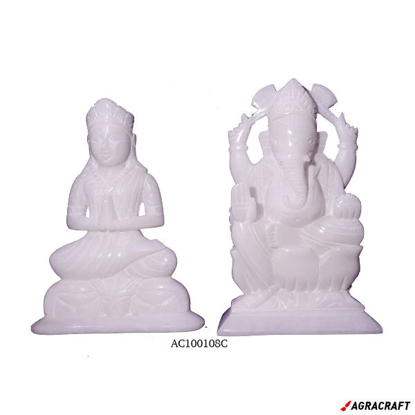 Handicraft Marble White Shopstone Handmade Lakshmi And Ganesh Pair